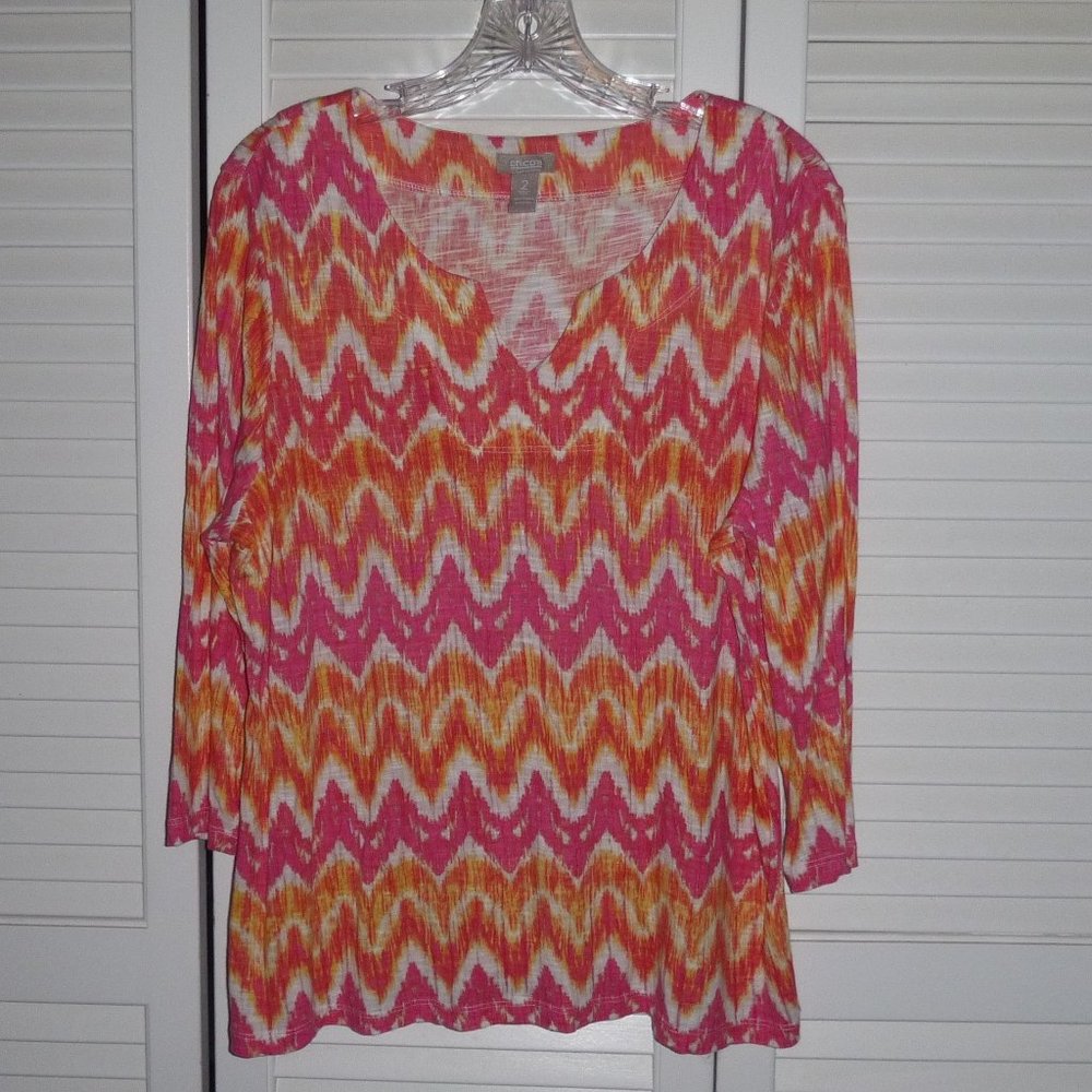 Chicos pink/orange chevron print tunic size L